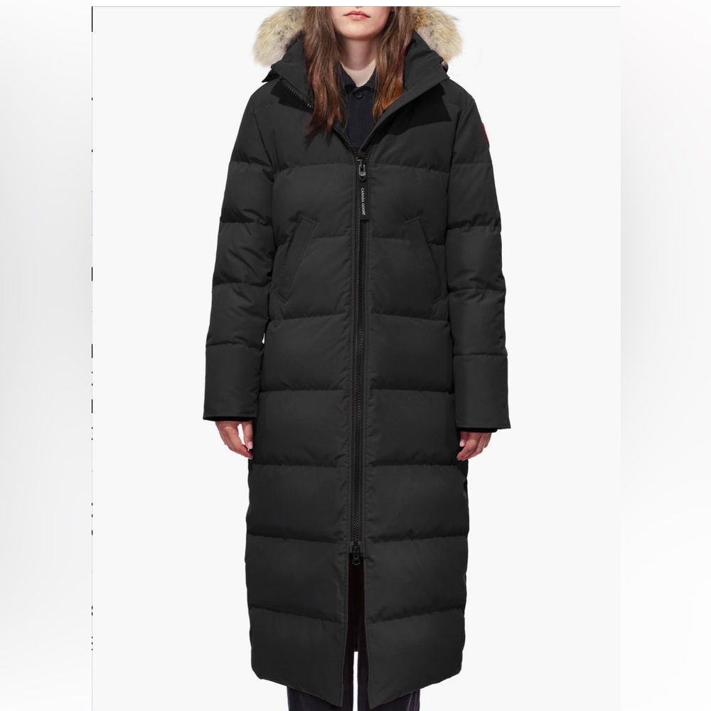 Canada Goose Black Long Down Puffer Coat with Fur-Trim Hood